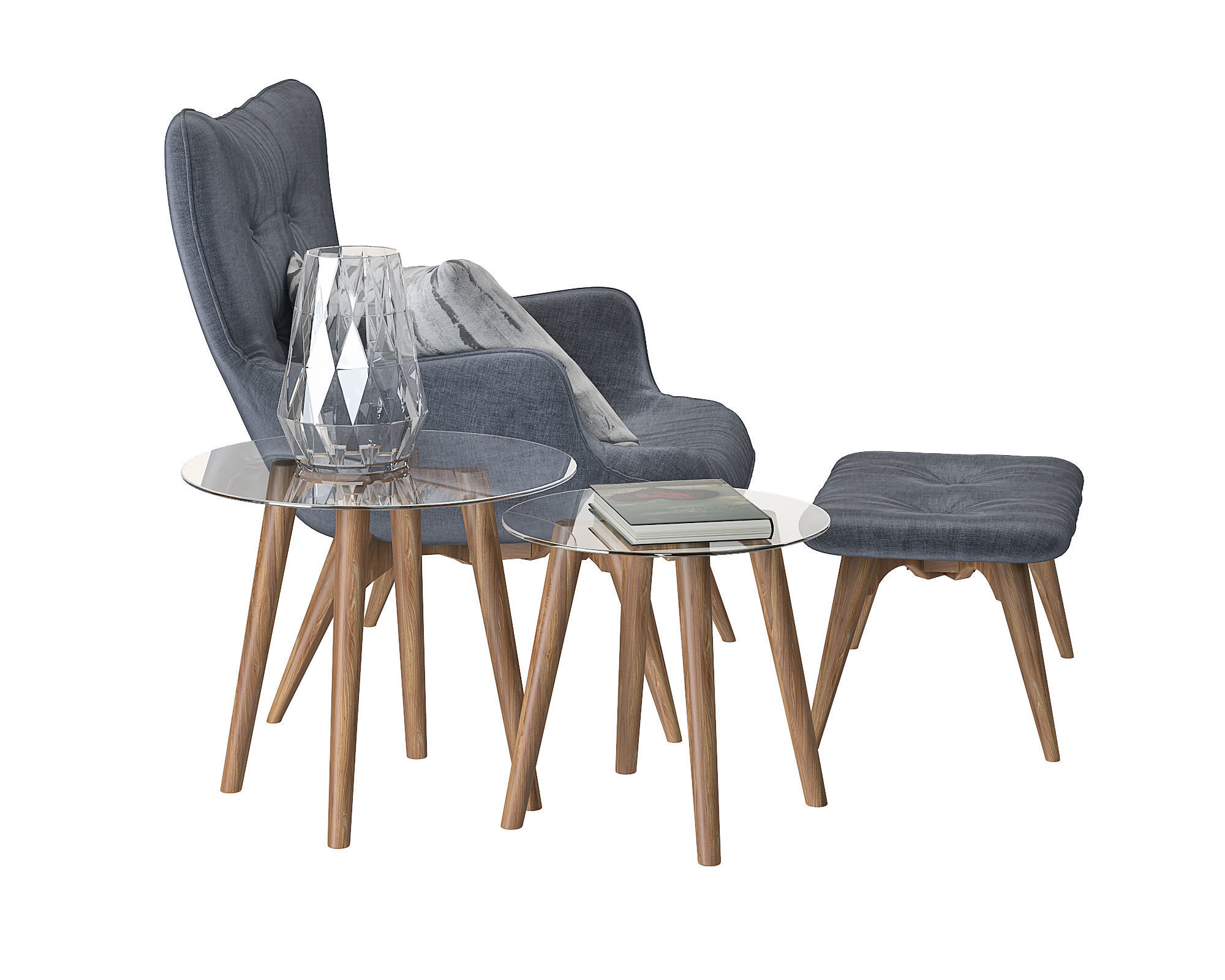 Armchair with pouf 3D model_1