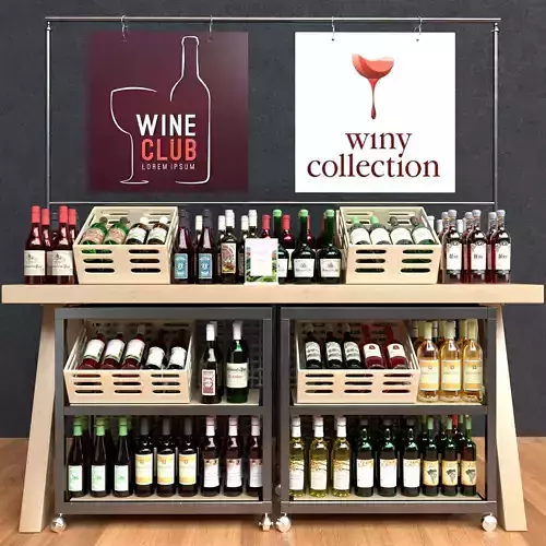 WineTable wine club display with bottles and signs