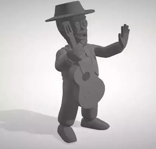 Zenon man wearing hat and holding guitar 3D print model