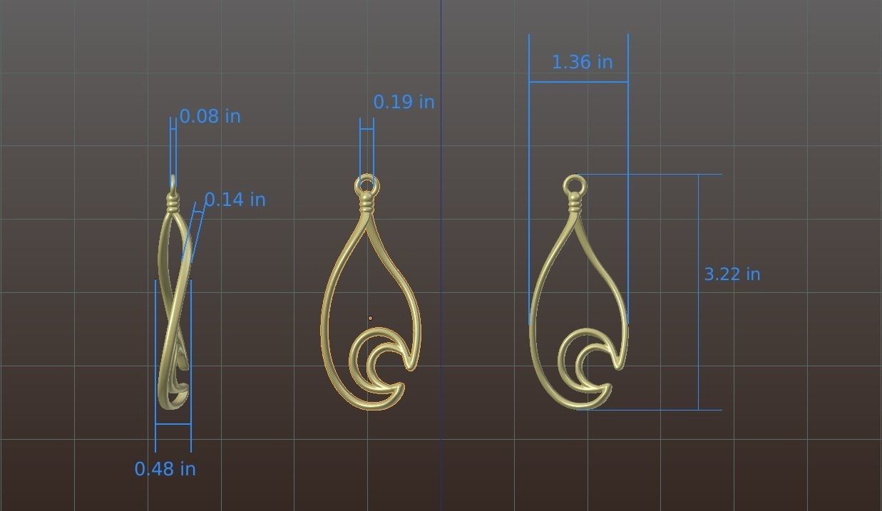 Waterdrop-moon earring 3D print model_14