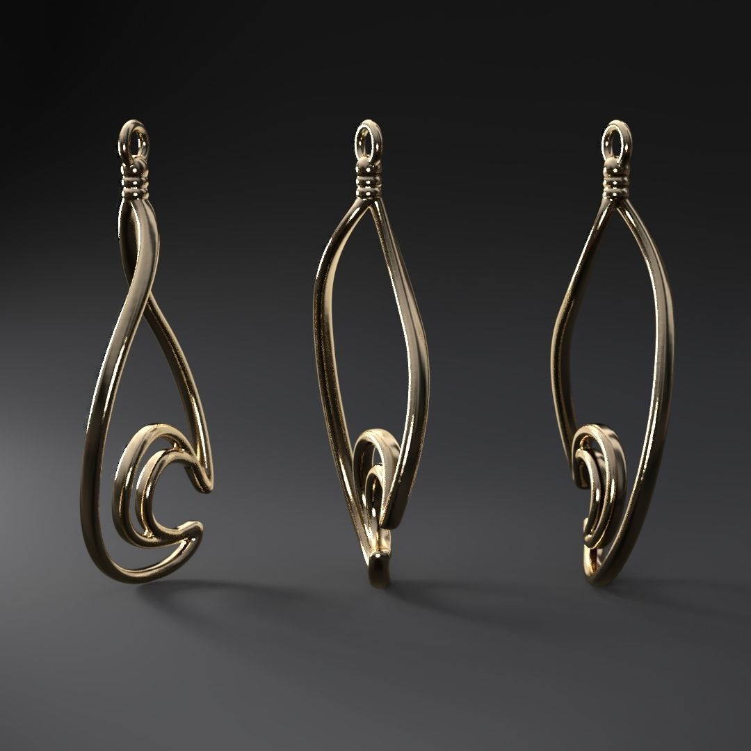 Waterdrop-moon earring 3D print model_2
