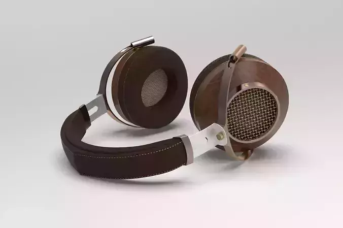 Helmet pair of headphones with wooden frame