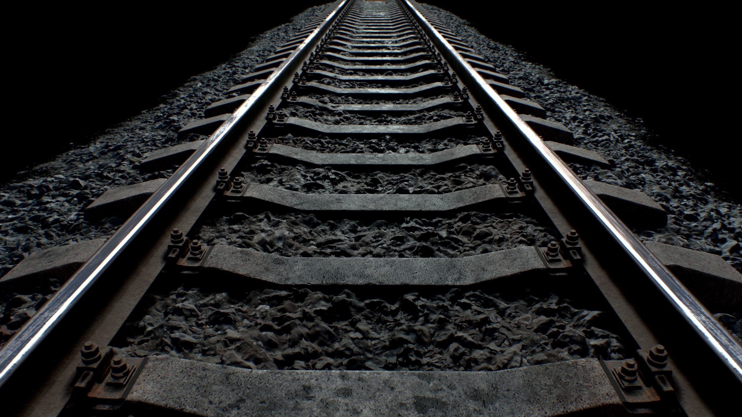 Railroad wit Concrete Sleepers Low-poly 3D model_4