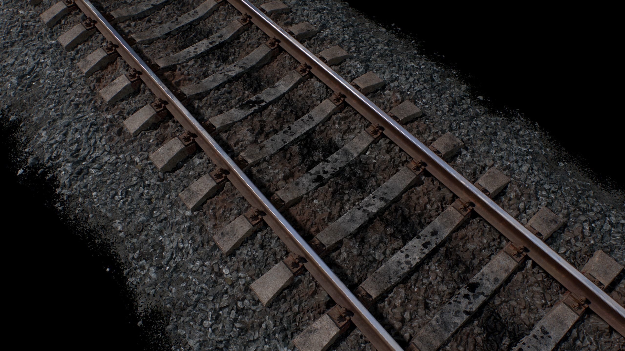 Railroad wit Concrete Sleepers Low-poly 3D model_1