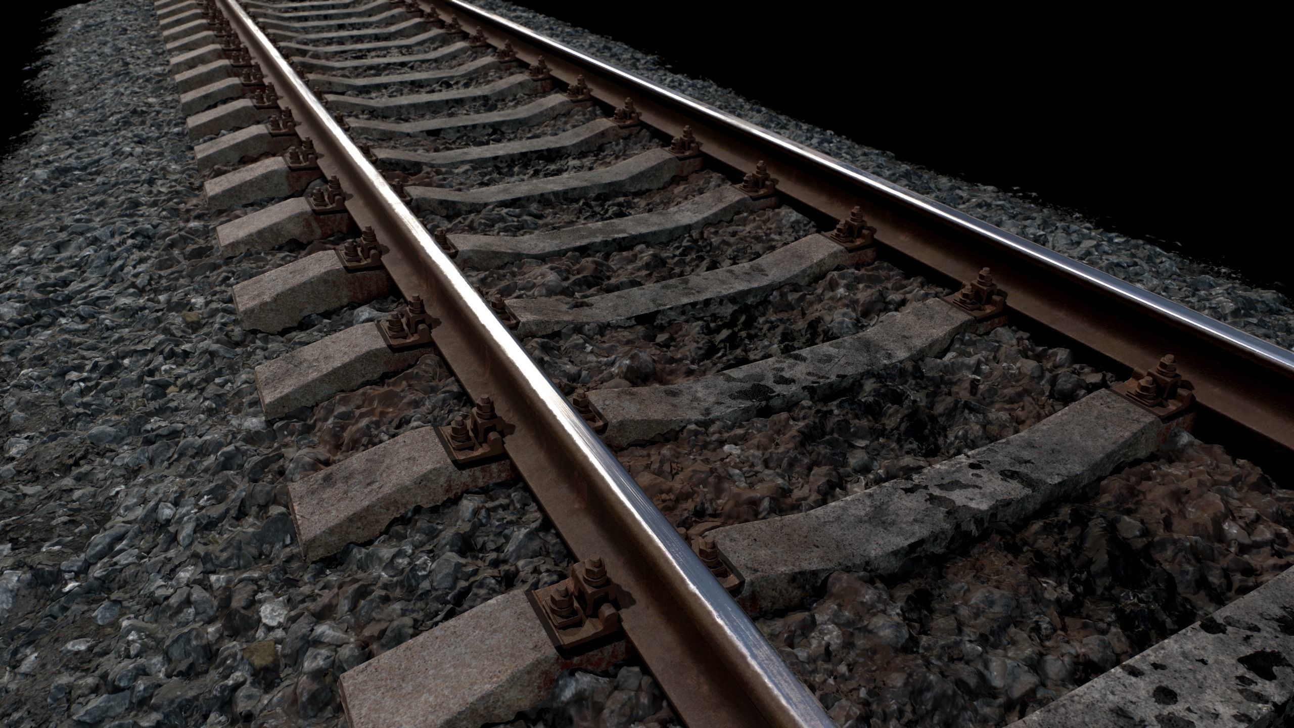 Railroad wit Concrete Sleepers Low-poly 3D model_6
