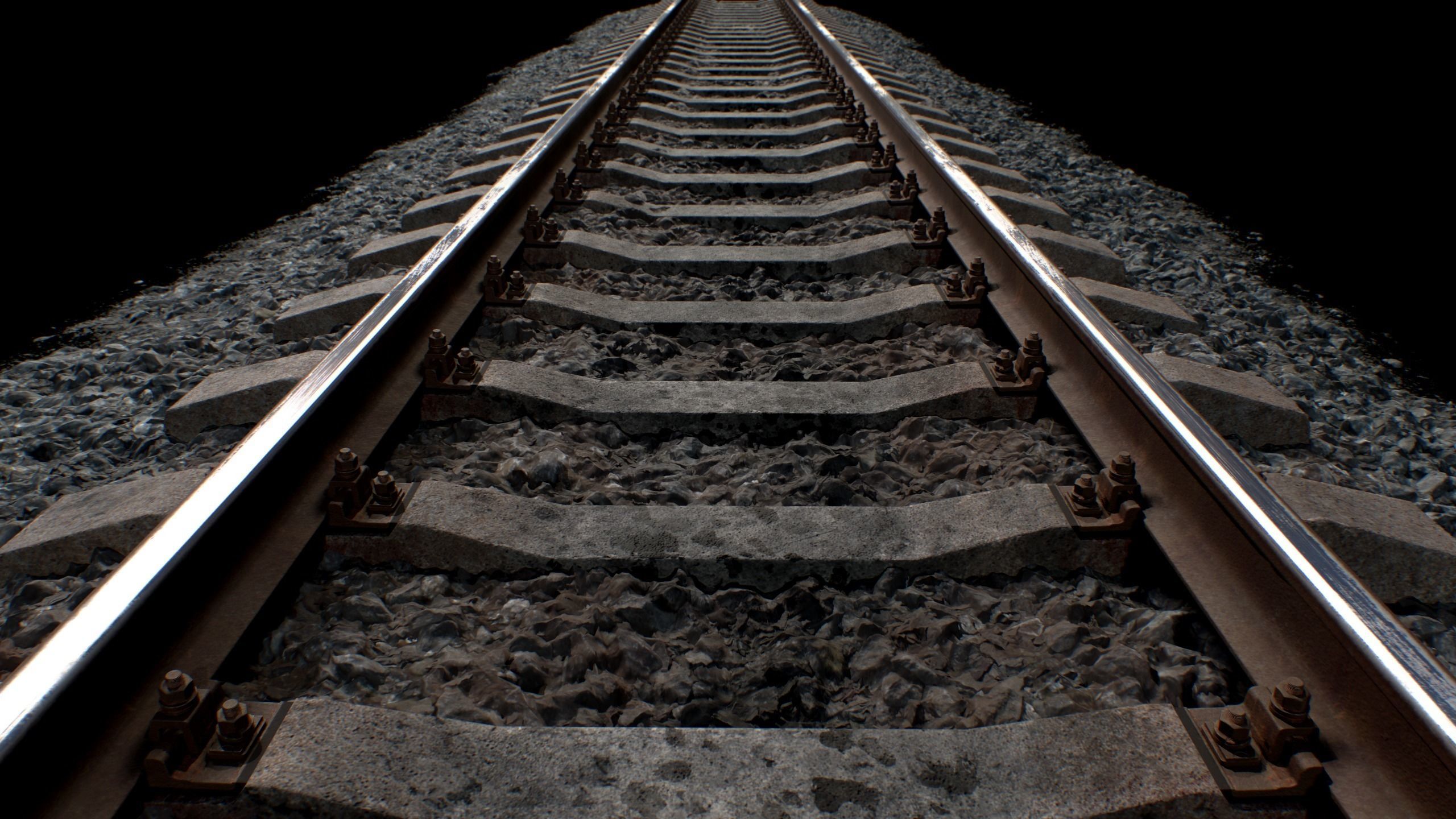 Railroad wit Concrete Sleepers Low-poly 3D model_2