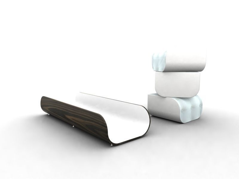 China bench Low-poly 3D model_4