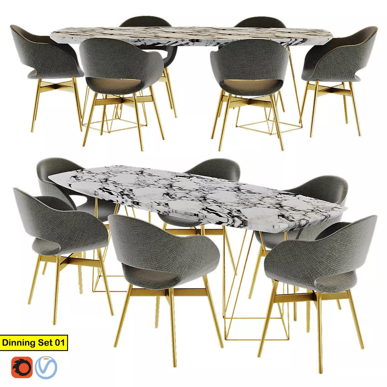 Modern Dining Set 02 Low-poly 3D model