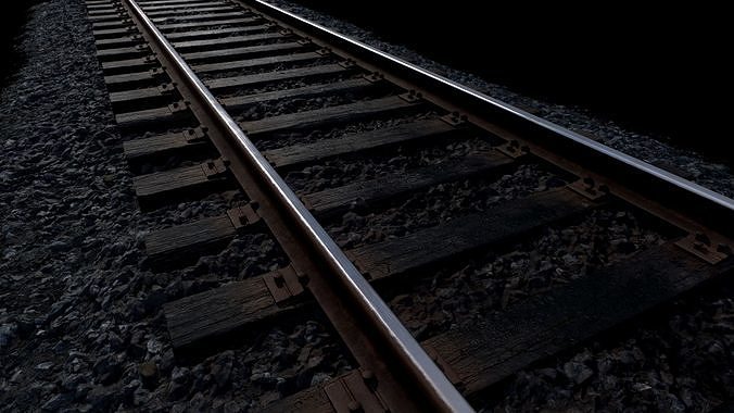 Railroad with Wood Sleepers Low-poly 3D model