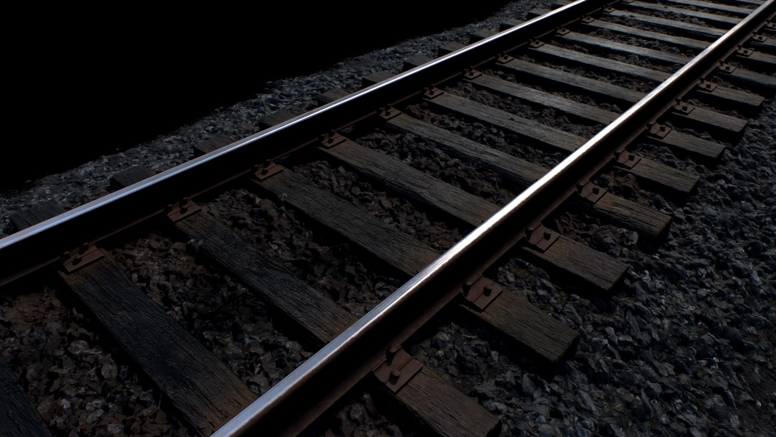Railroad with Wood Sleepers Low-poly 3D model_1