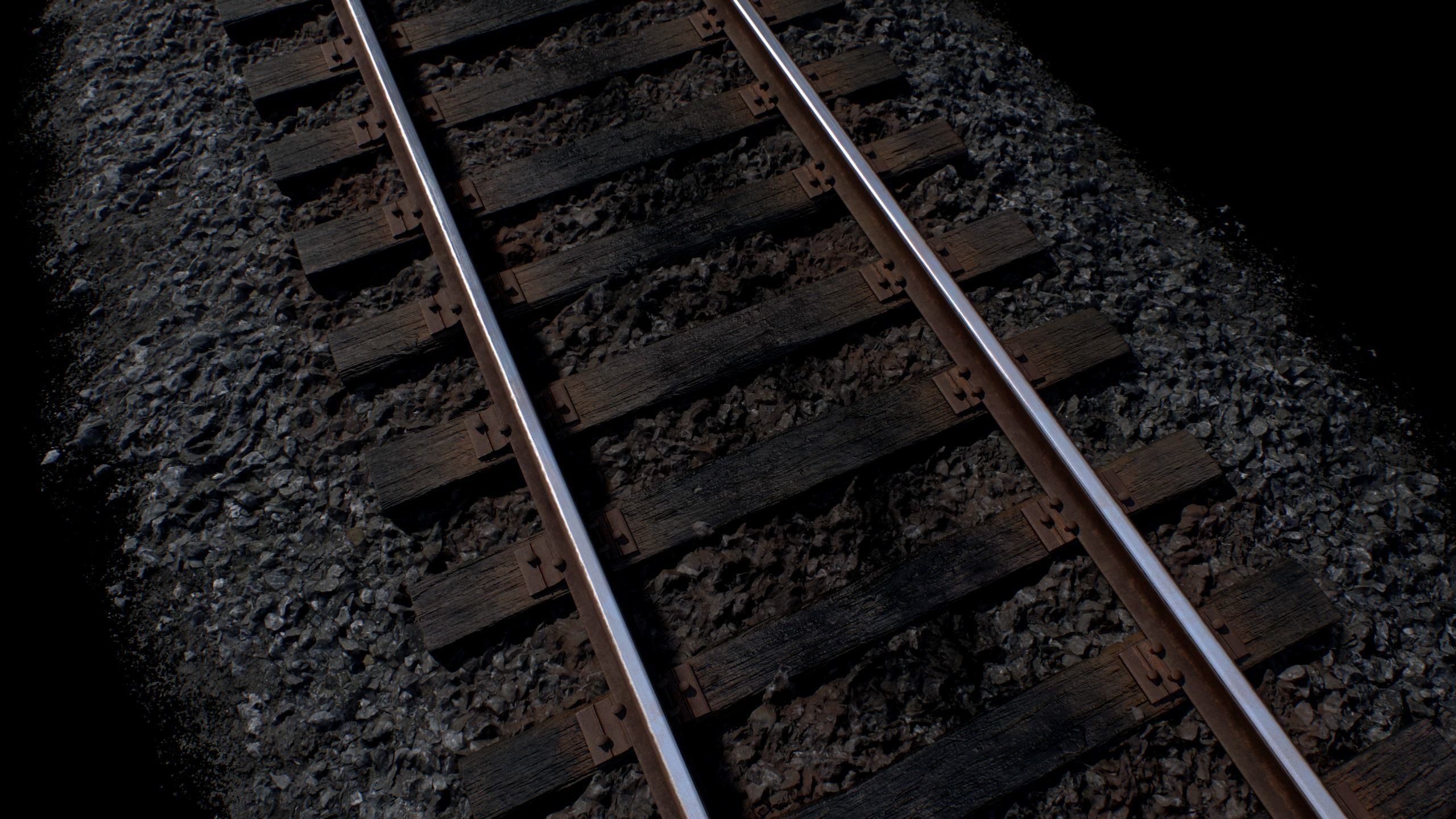 Railroad with Wood Sleepers Low-poly 3D model_3