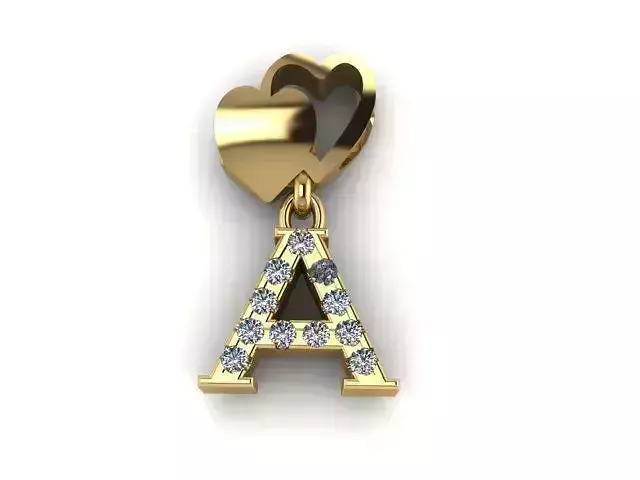 A letter jewelry pendant with heart bail