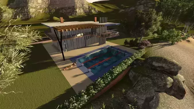 villa house with pool on side of mountain