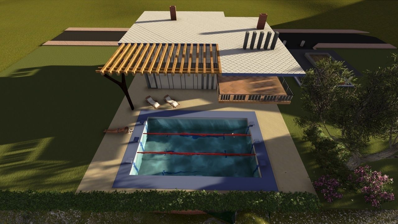 villa house with pool on side of mountain 3D print model_2