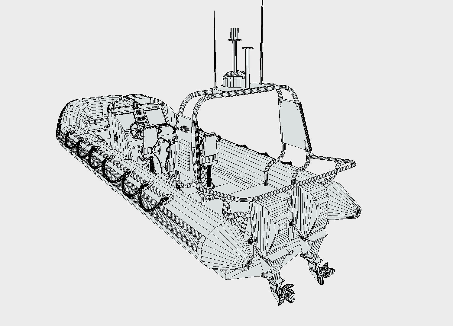 Police Zodiac Boat Low-poly 3D model_6
