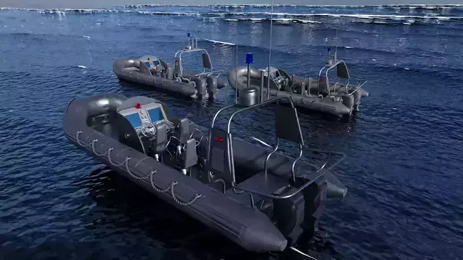 Police Zodiac Boat Low-poly 3D model