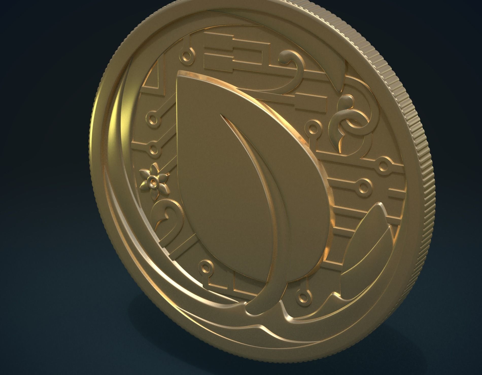 Peercoin gold coin 3D print model_13