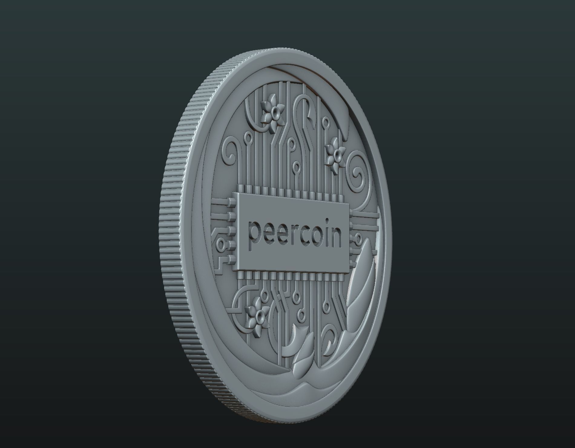 Peercoin gold coin 3D print model_20