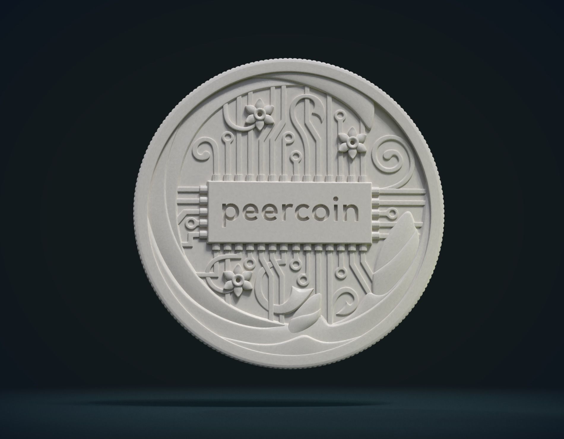 Peercoin gold coin 3D print model_6