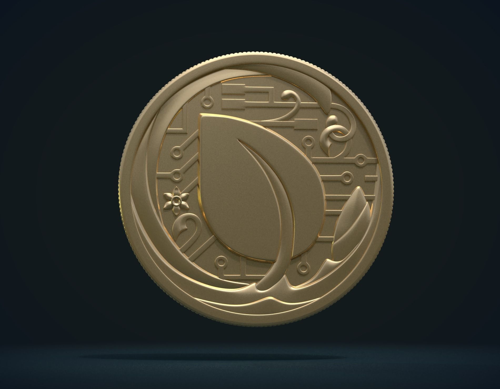 Peercoin gold coin 3D print model_3