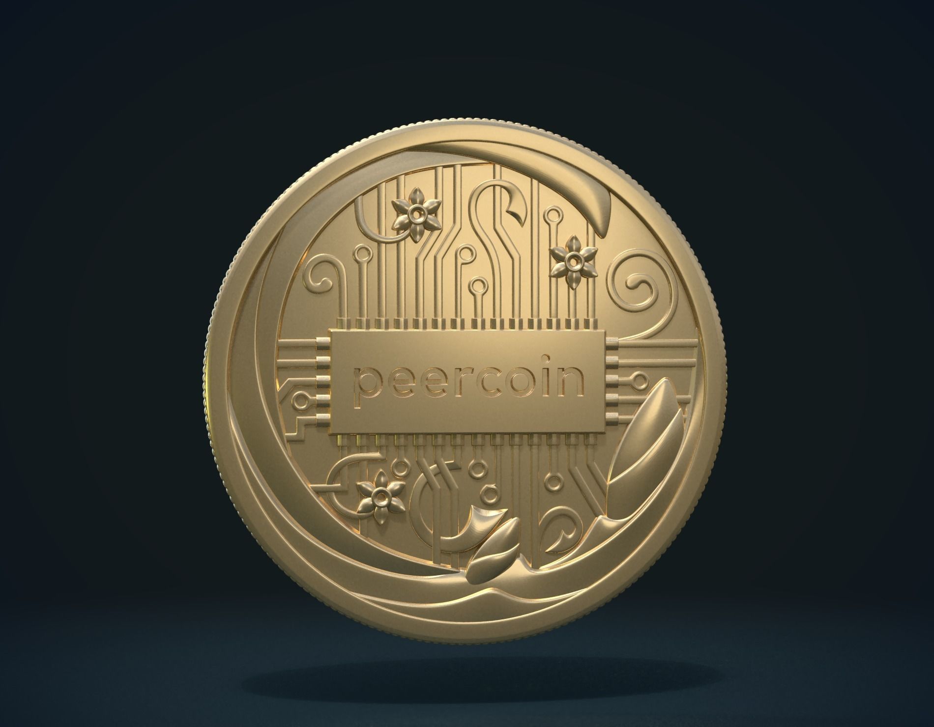 Peercoin gold coin 3D print model_2