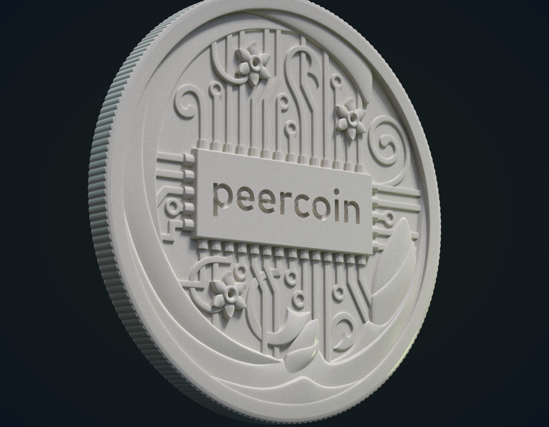 Peercoin gold coin 3D print model_10