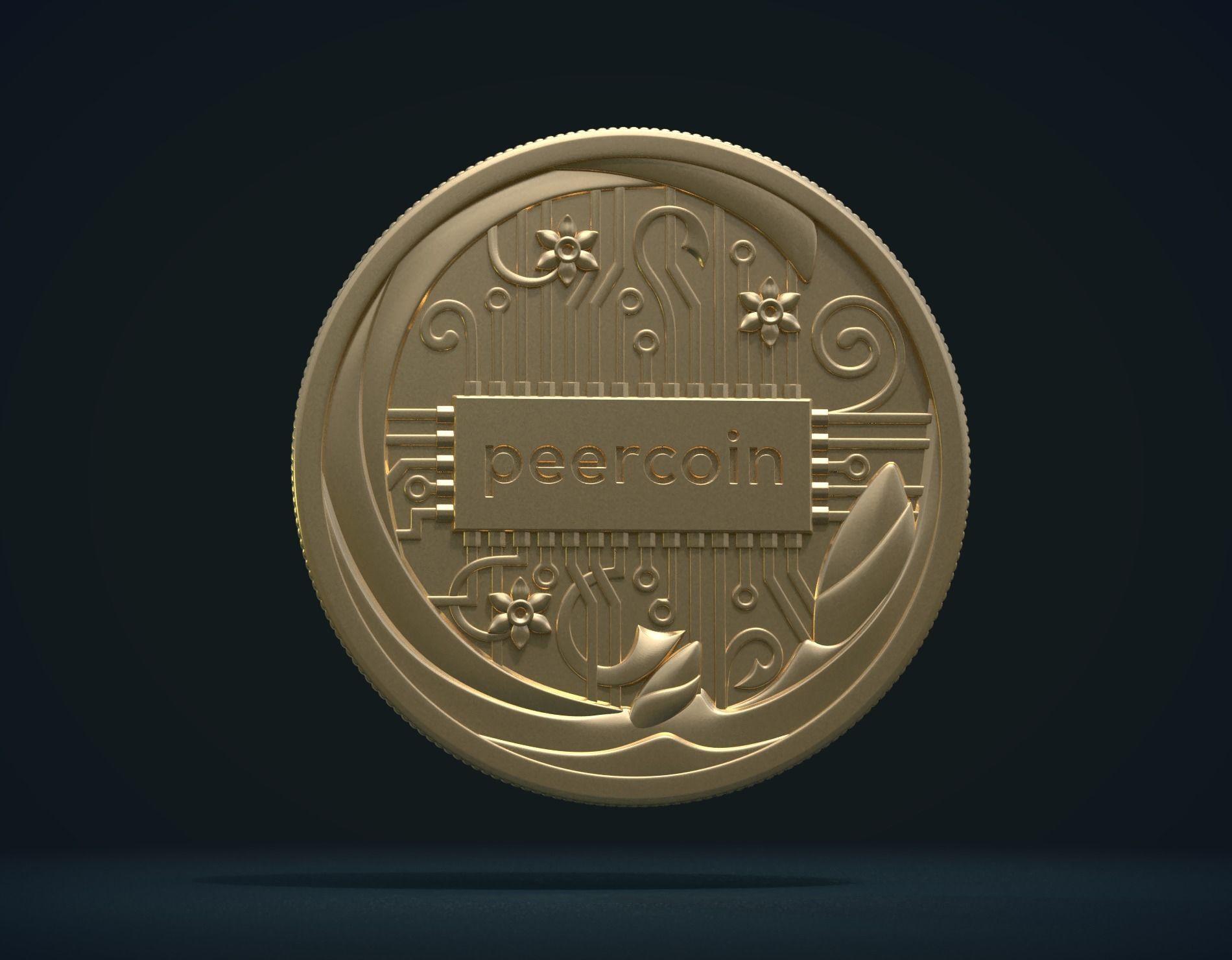 Peercoin gold coin 3D print model_5