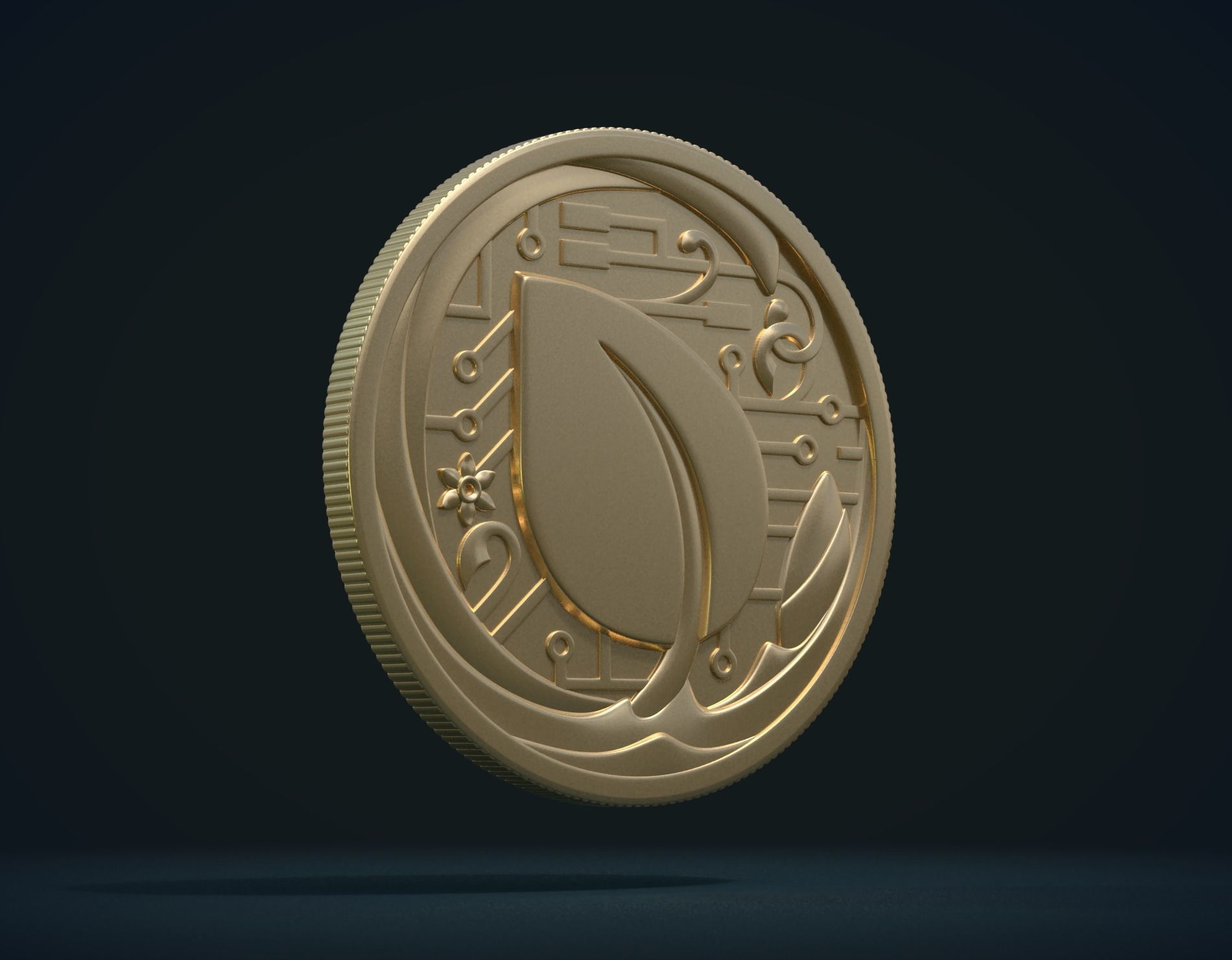 Peercoin gold coin 3D print model_11