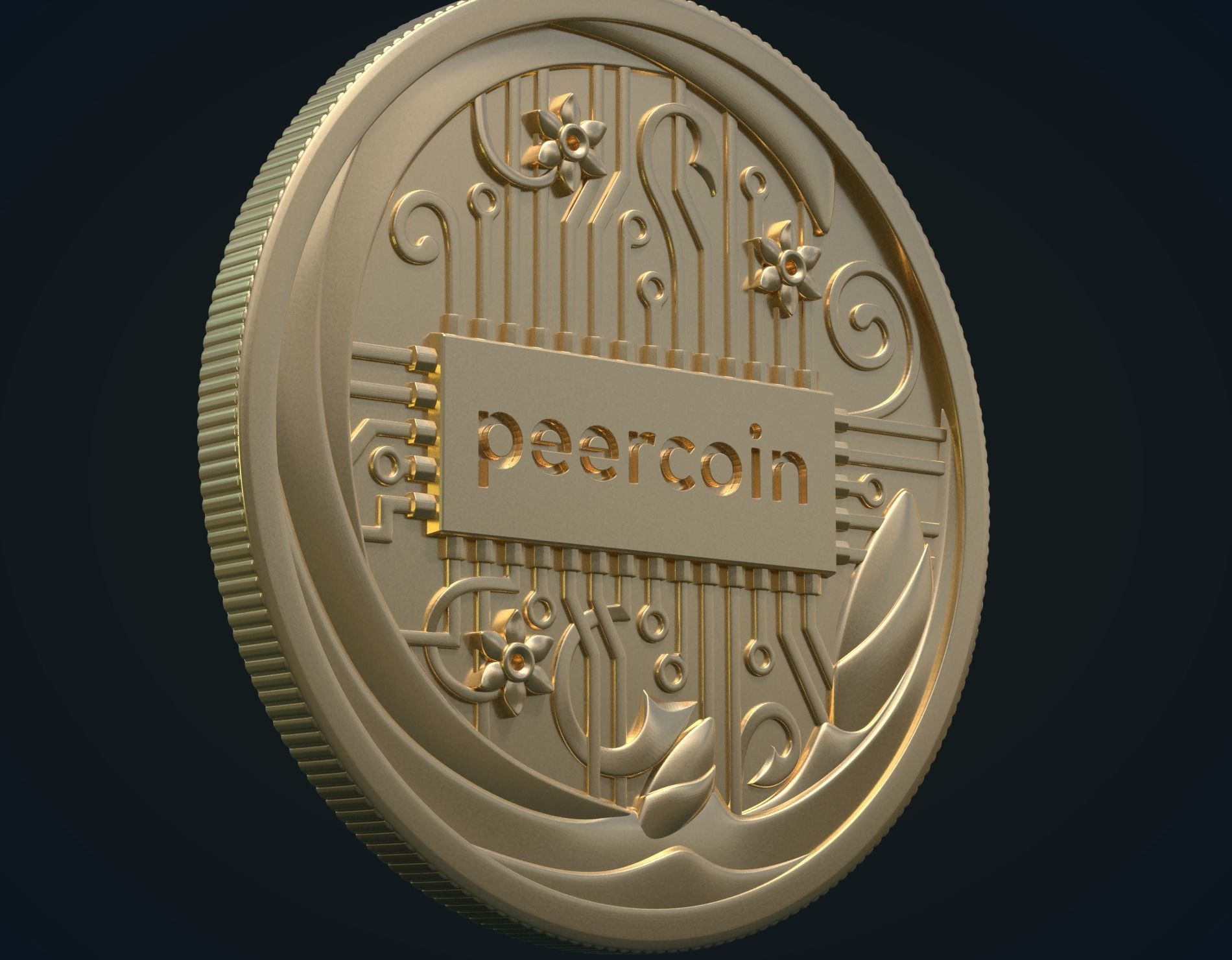 Peercoin gold coin 3D print model_9