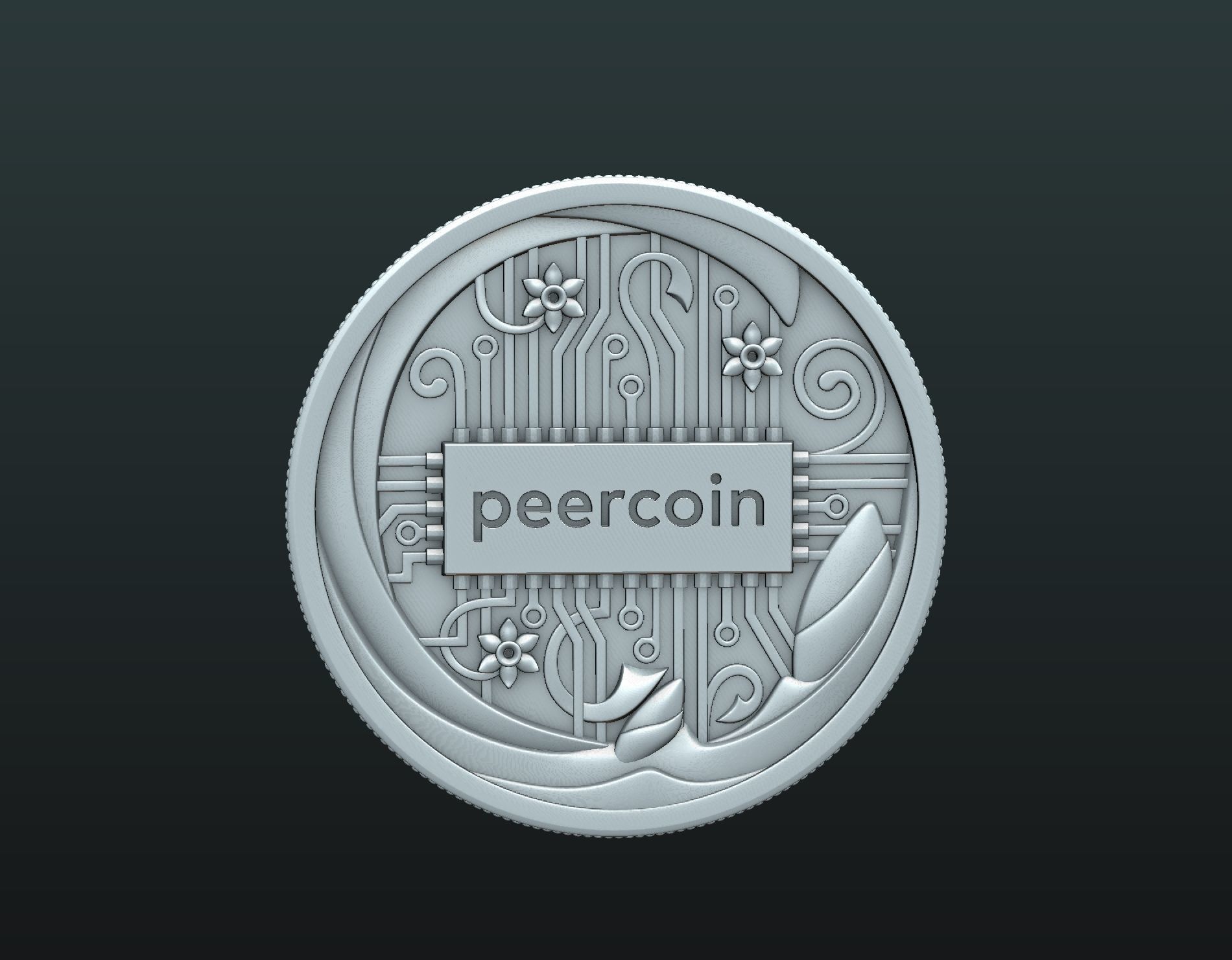 Peercoin gold coin 3D print model_18