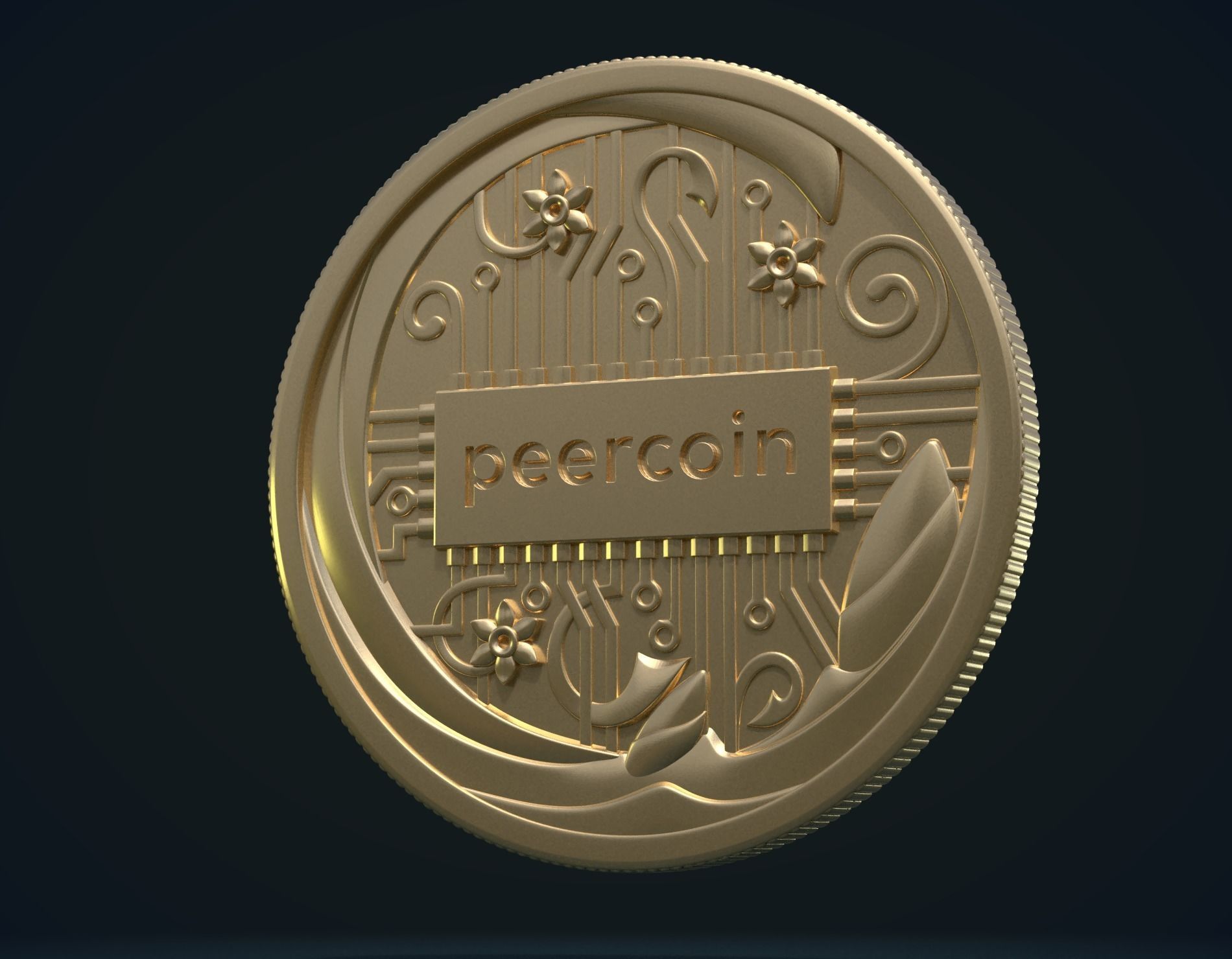 Peercoin gold coin 3D print model_7