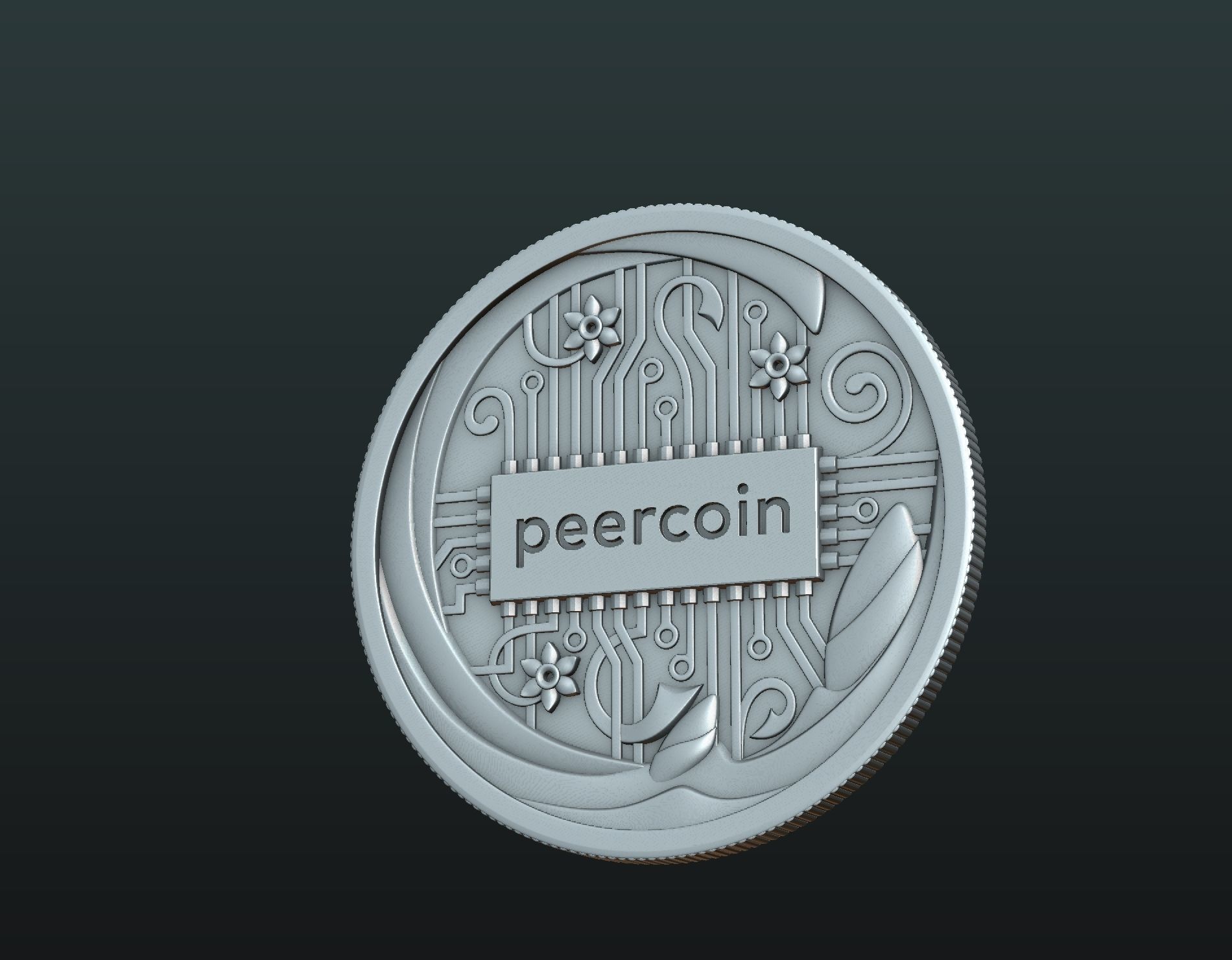 Peercoin gold coin 3D print model_19