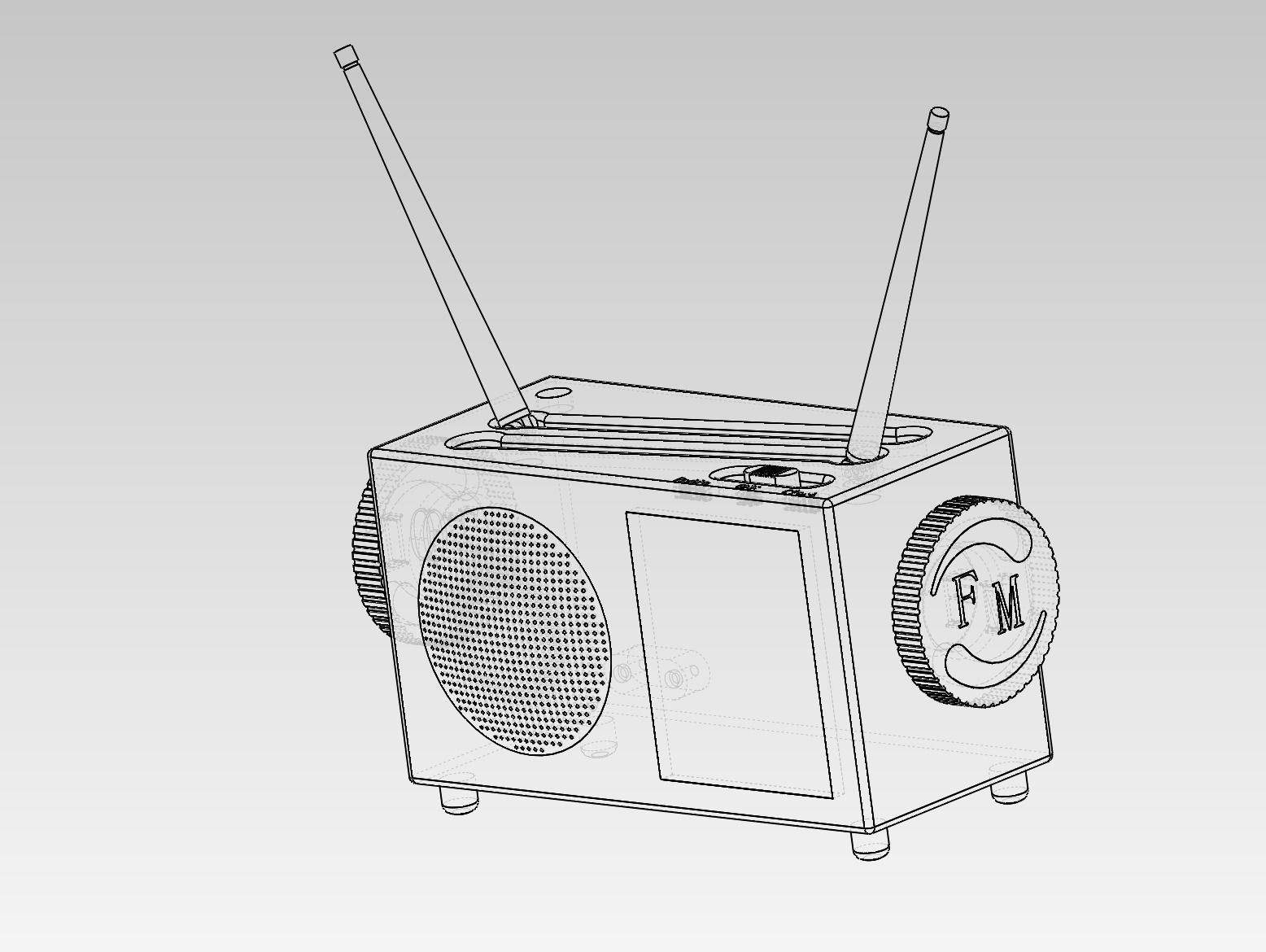Radio wooden with two antennas 3D model_10