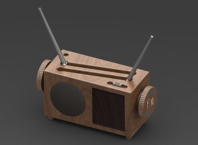 Radio wooden with two antennas 3D model_13
