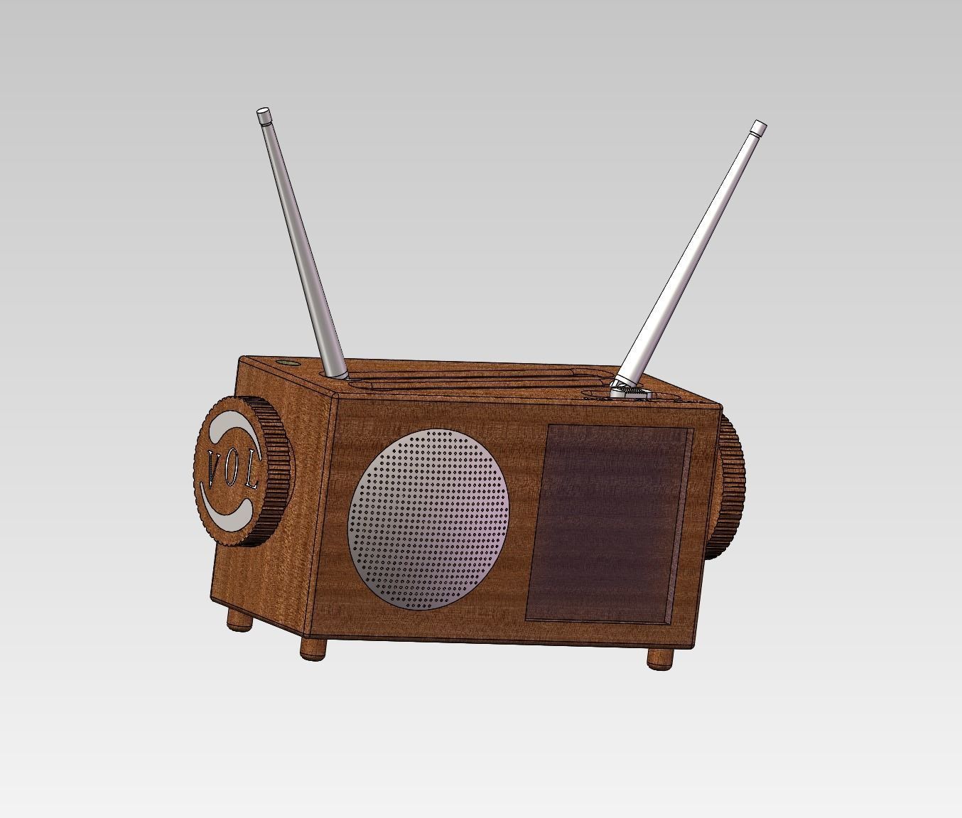 Radio wooden with two antennas 3D model_1