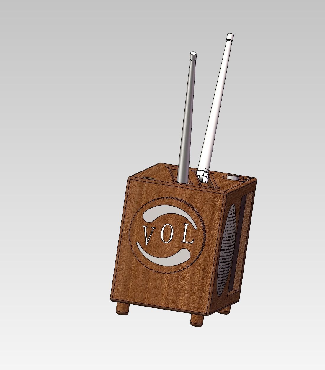 Radio wooden with two antennas 3D model_5