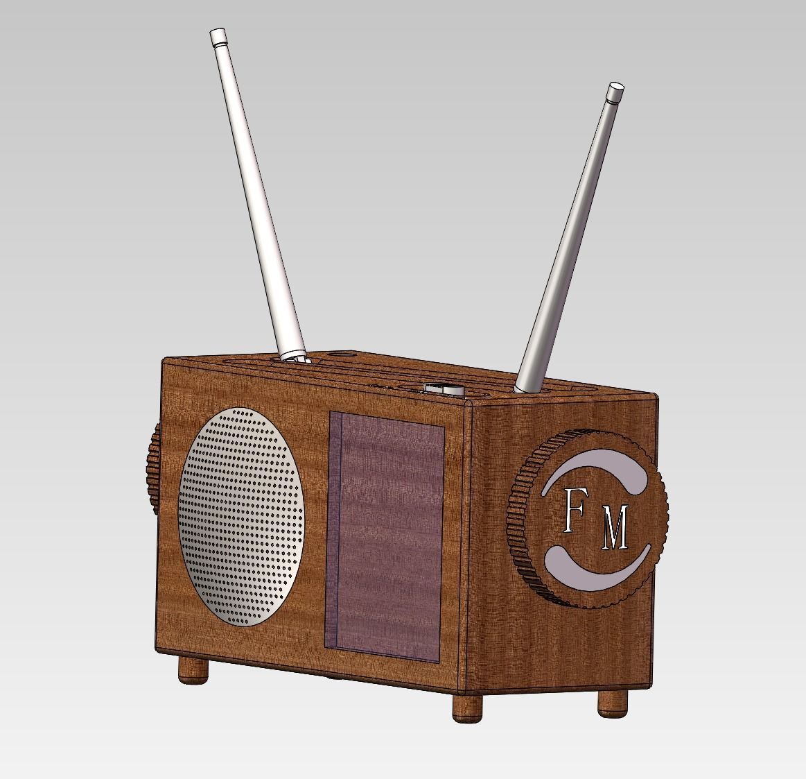 Radio wooden with two antennas 3D model_4