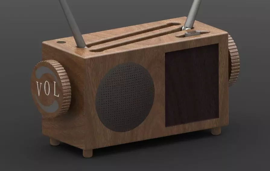 Radio wooden with two antennas 3D model_0
