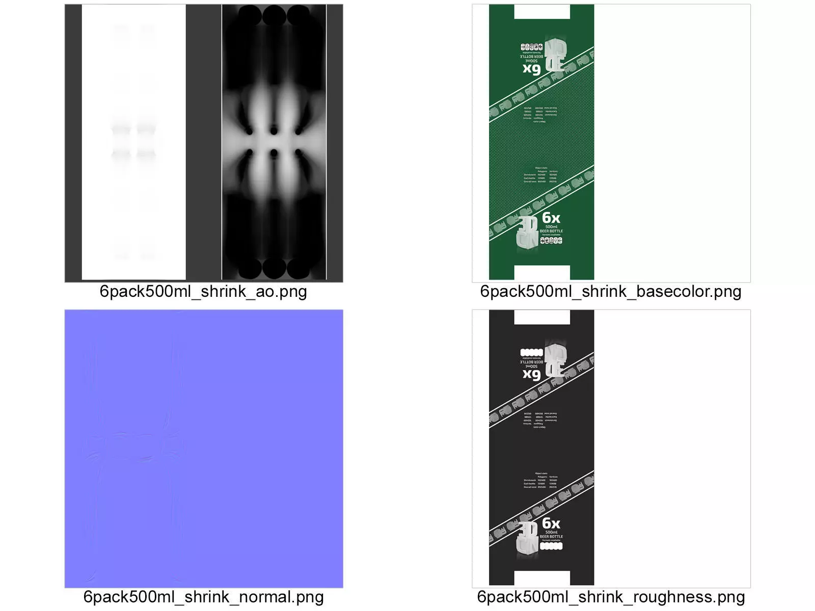 6 pack 500ml bottles in a plastic shrinkwrap 3D model_13