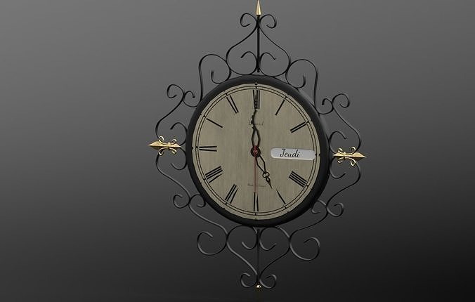 Old French Style Clock with one day of the week setup Low-poly 3D model