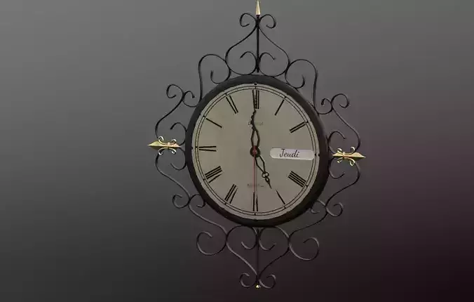 Old French Style Clock with one day of the week setup Low-poly 3D model