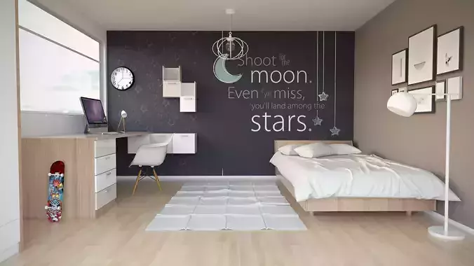 BEDROOM moon and stars - Low-poly 3D model