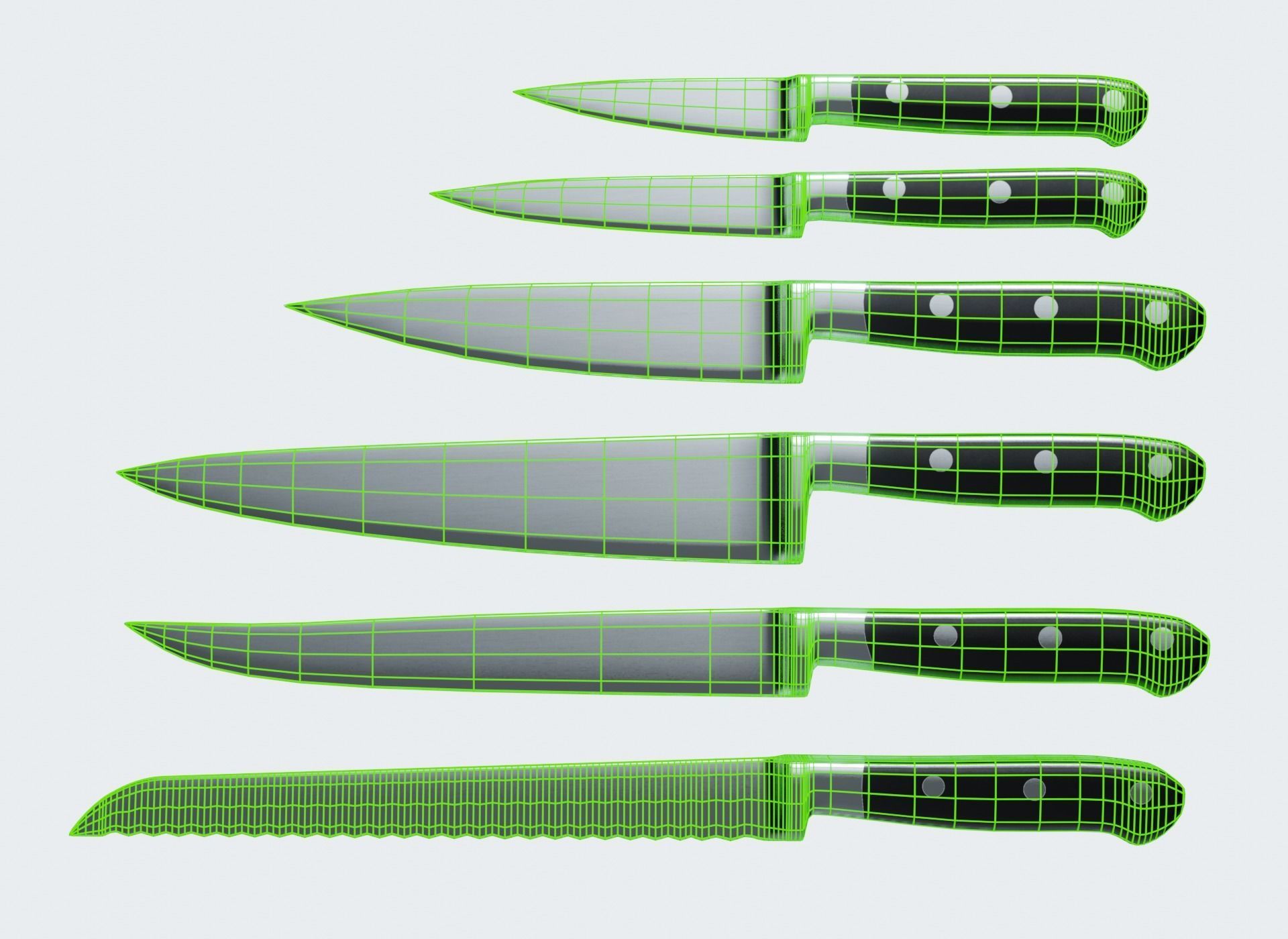 kitchen knife set 4K Textures UV Mapping Polygonal Topology Low-poly 3D model_3