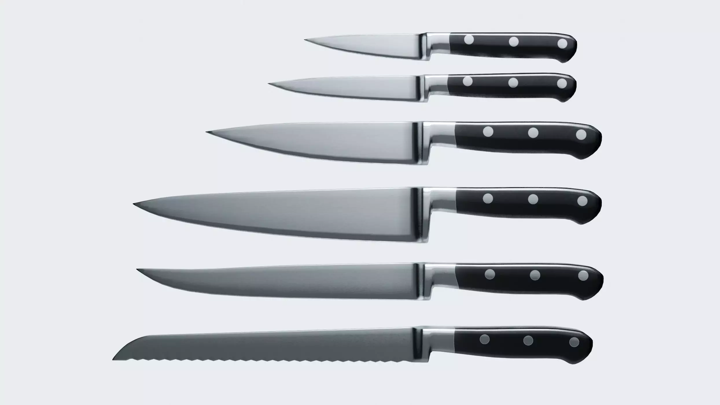 kitchen knife set 4K Textures UV Mapping Polygonal Topology Low-poly 3D model_0