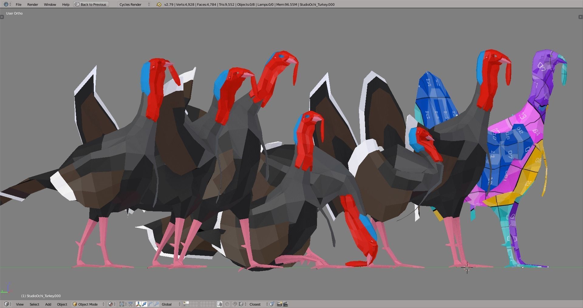 Turkey in low polygons Low-poly 3D model_9