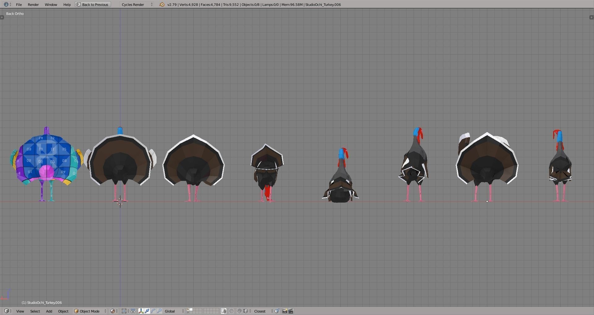 Turkey in low polygons Low-poly 3D model_4