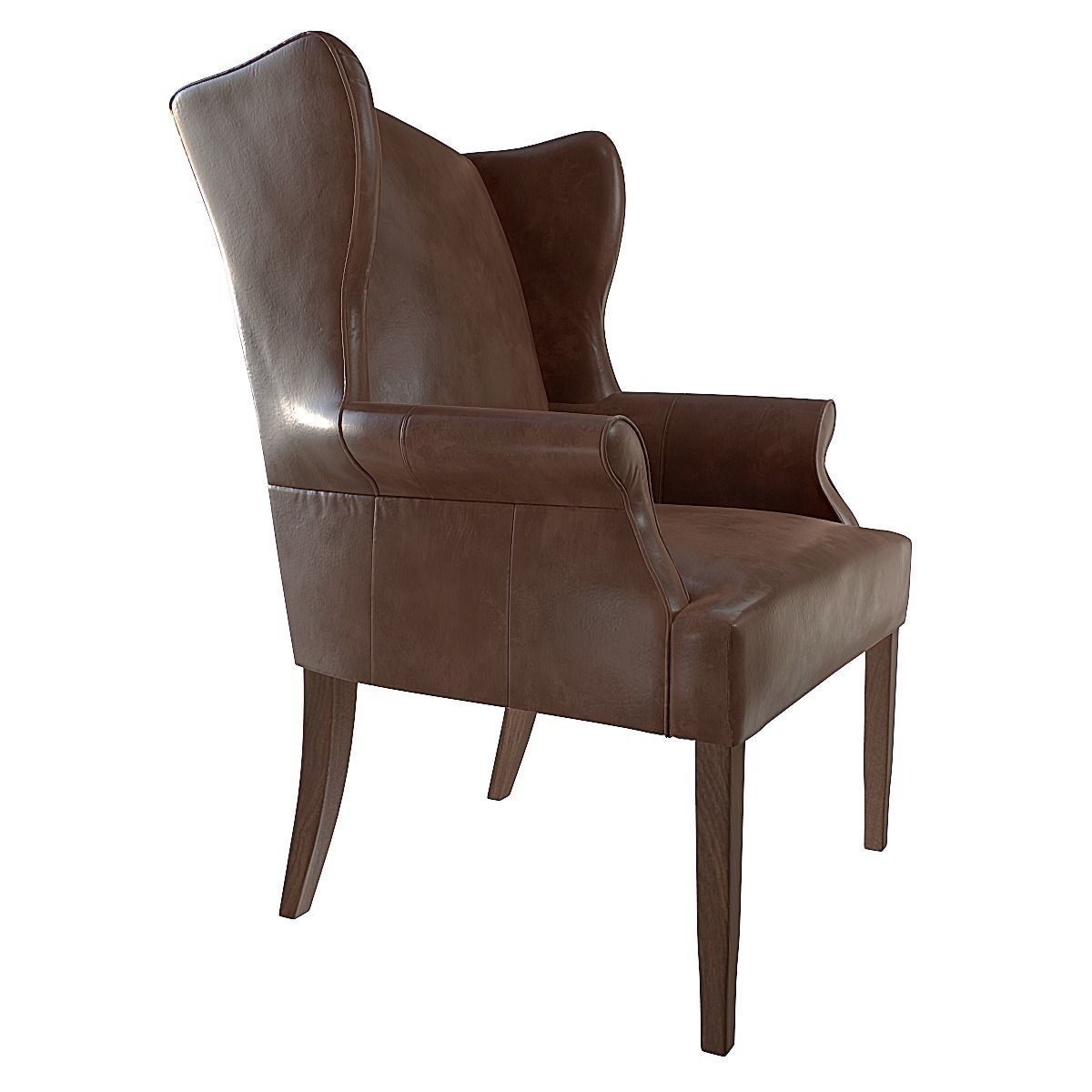 Armchair leather wingback chair 3D model_1