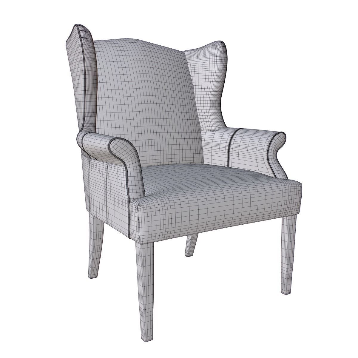 Armchair leather wingback chair 3D model_3