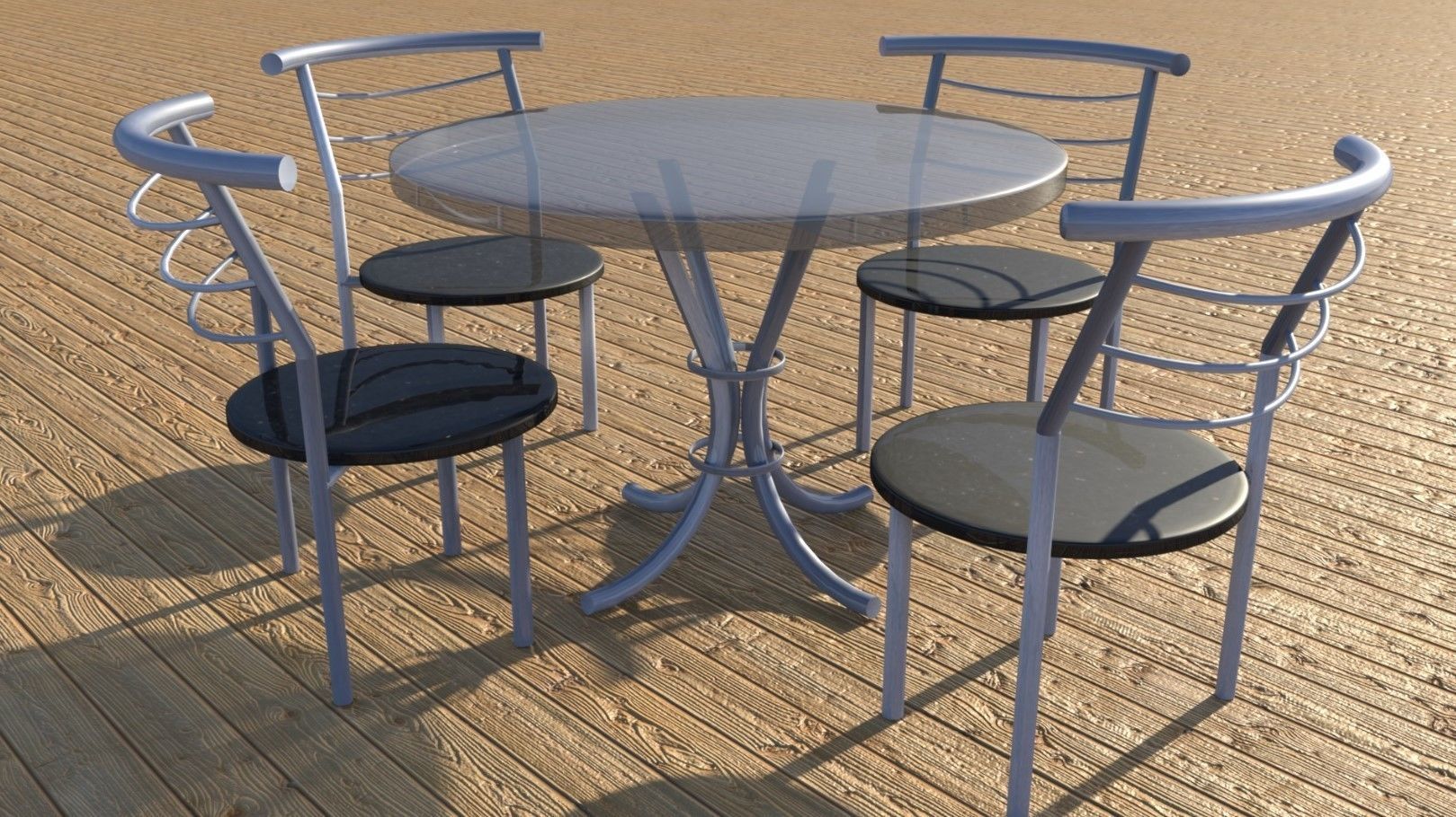 Simple  Photo realistic table and chairs Free low-poly 3D model_1