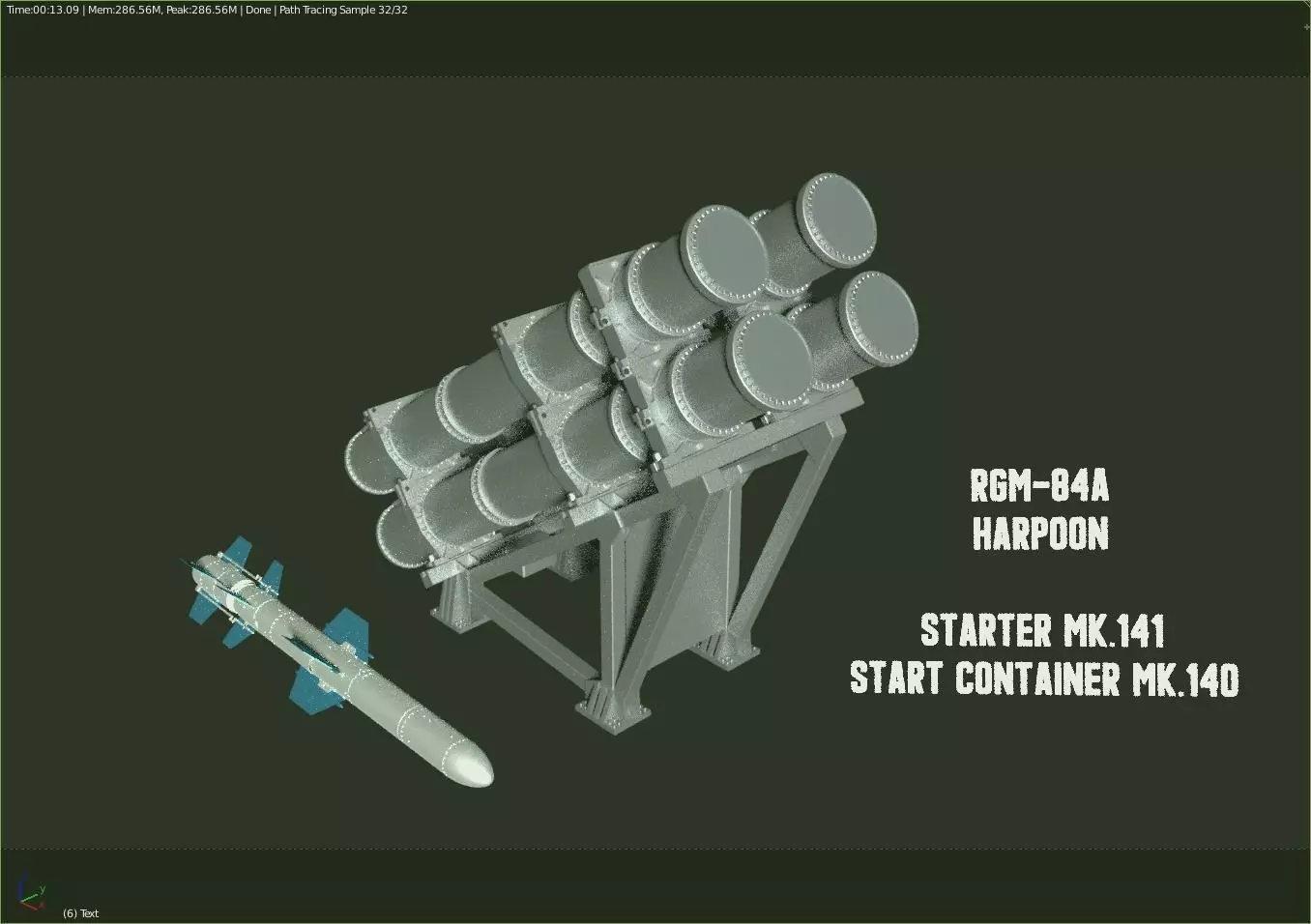 NATO RGM 84A Harpoon antiship missile and Launcher Mk 141 3D model_0